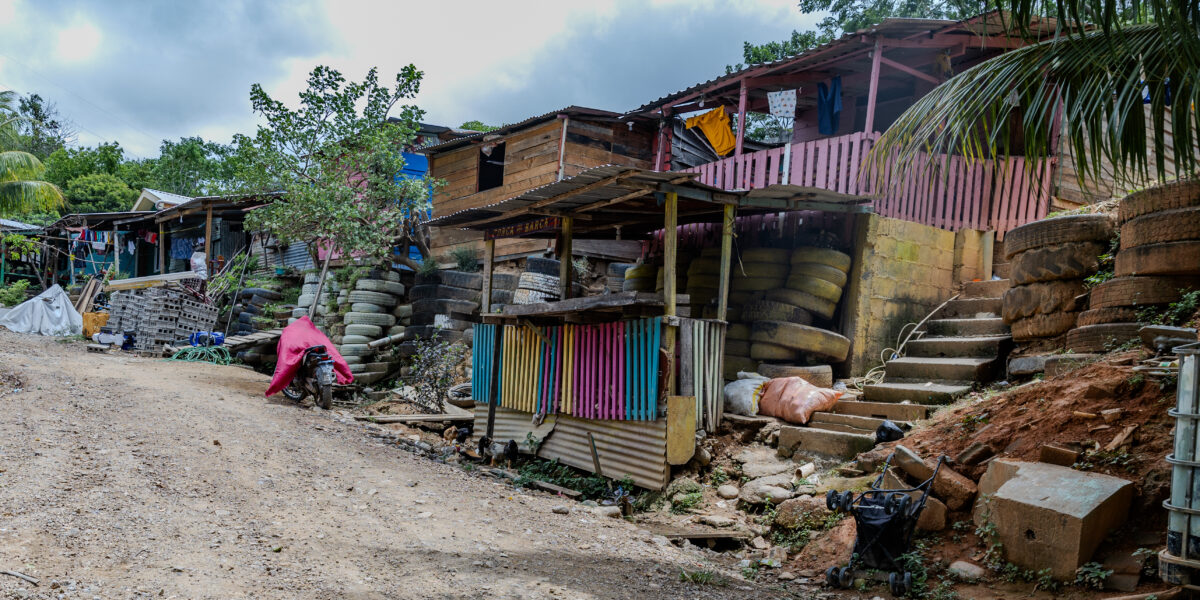 A hillside street of homes in Honduras